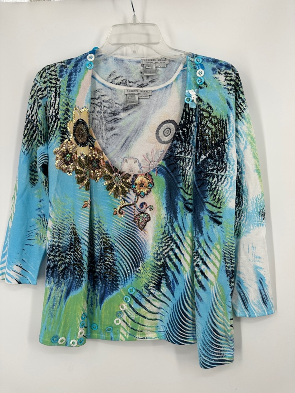 Alberto Makali Turquoise & Lime Beaded Tank and Cardigan Twin Set